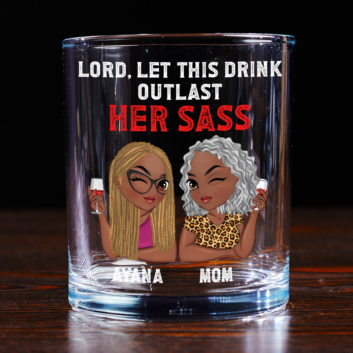 Prayin’ My Whiskey Stronger Than Her Mouth - Personalized Round Whiskey Glass