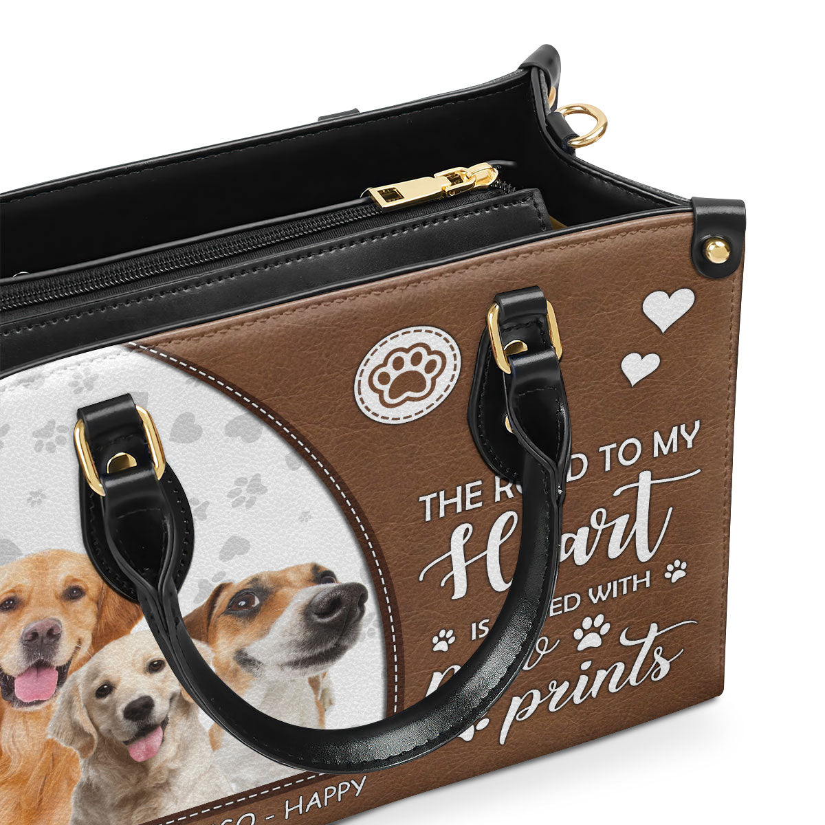 The Road To My Heart Is Paved With Paw Prints - Personalized Leather Handbag SBLHBLL2038M