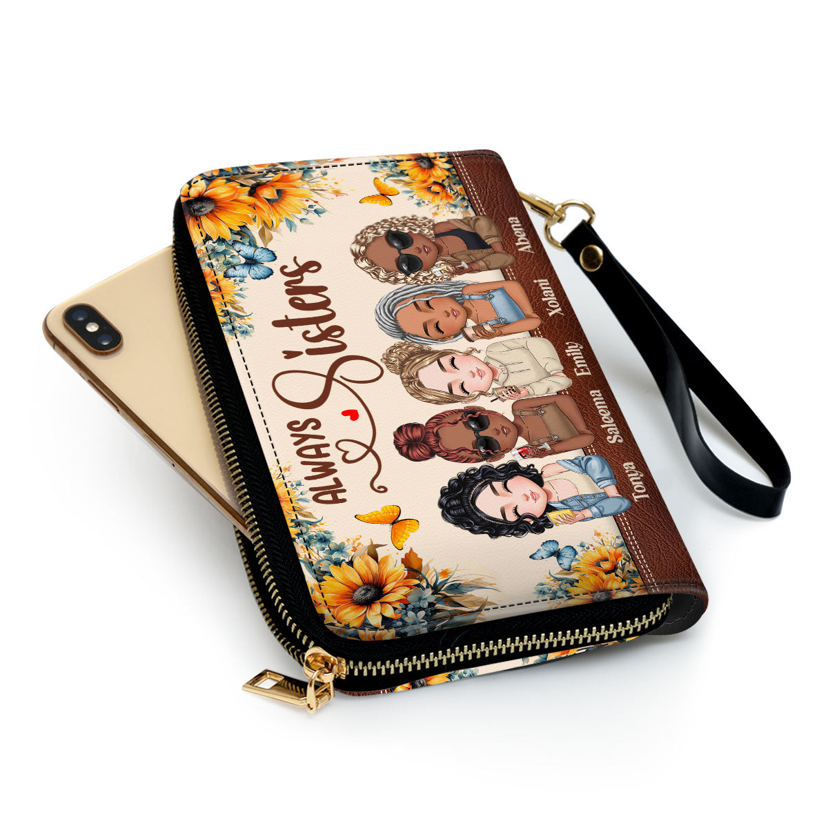 Sisters Forever - Personalized Leather Clutch Purse SBCPLM2207L