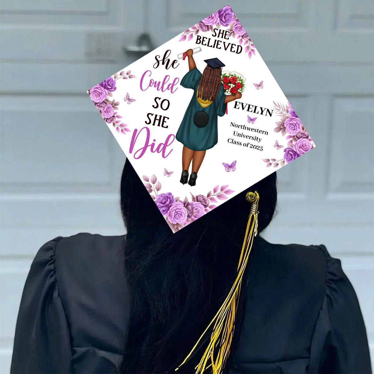 She Believed She Could So She Did - Personalized Graduation Cap Topper