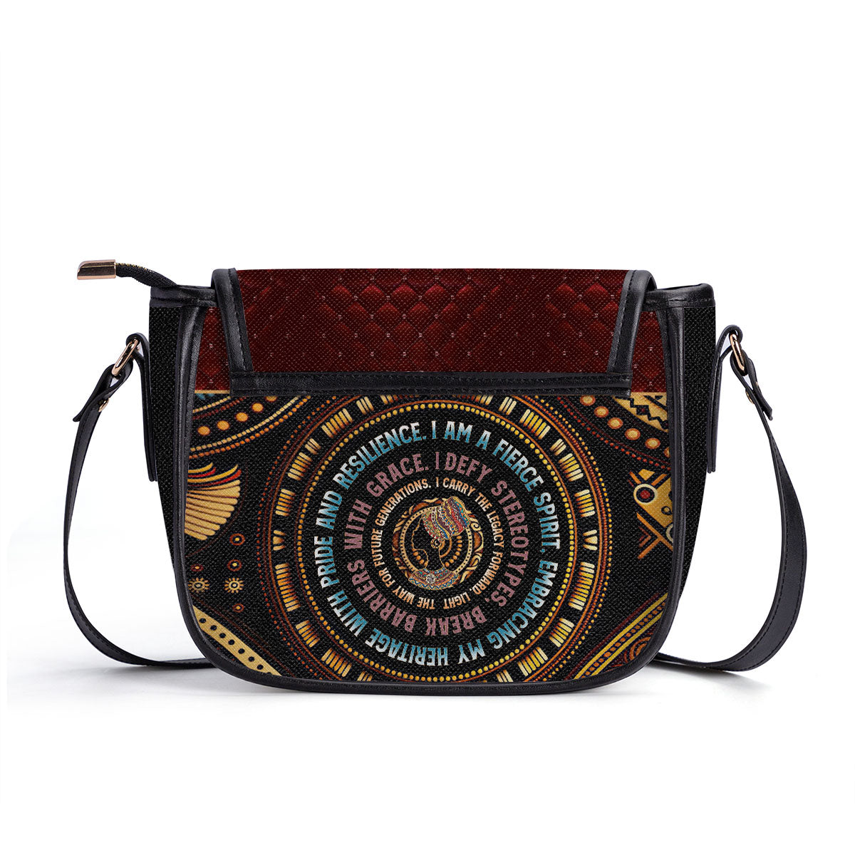 Mantra - I Am A Fierce Spirit- Personalized Leather Saddle Cross Body Bag MB03