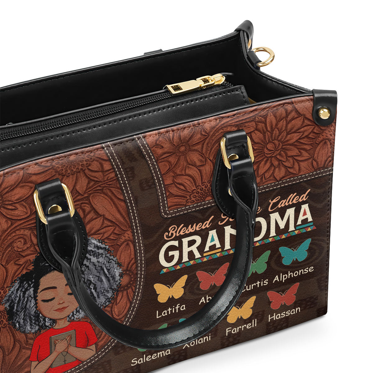 Blessed To Be Called Grandma/Mom - Personalized Leather Handbag SBLHBLM1400L