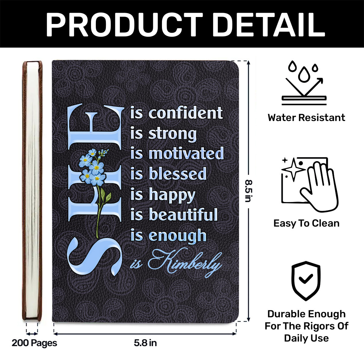 She Is - Personalized Leather Cover Notebook