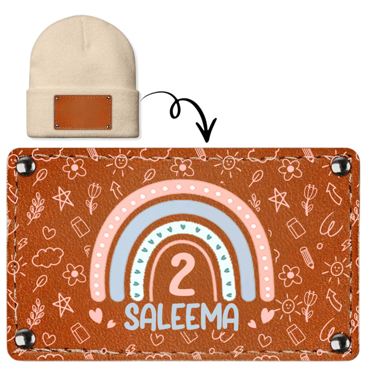 Rainbow - Personalized Leather Knitted Beanie SBLKBLM2216TA