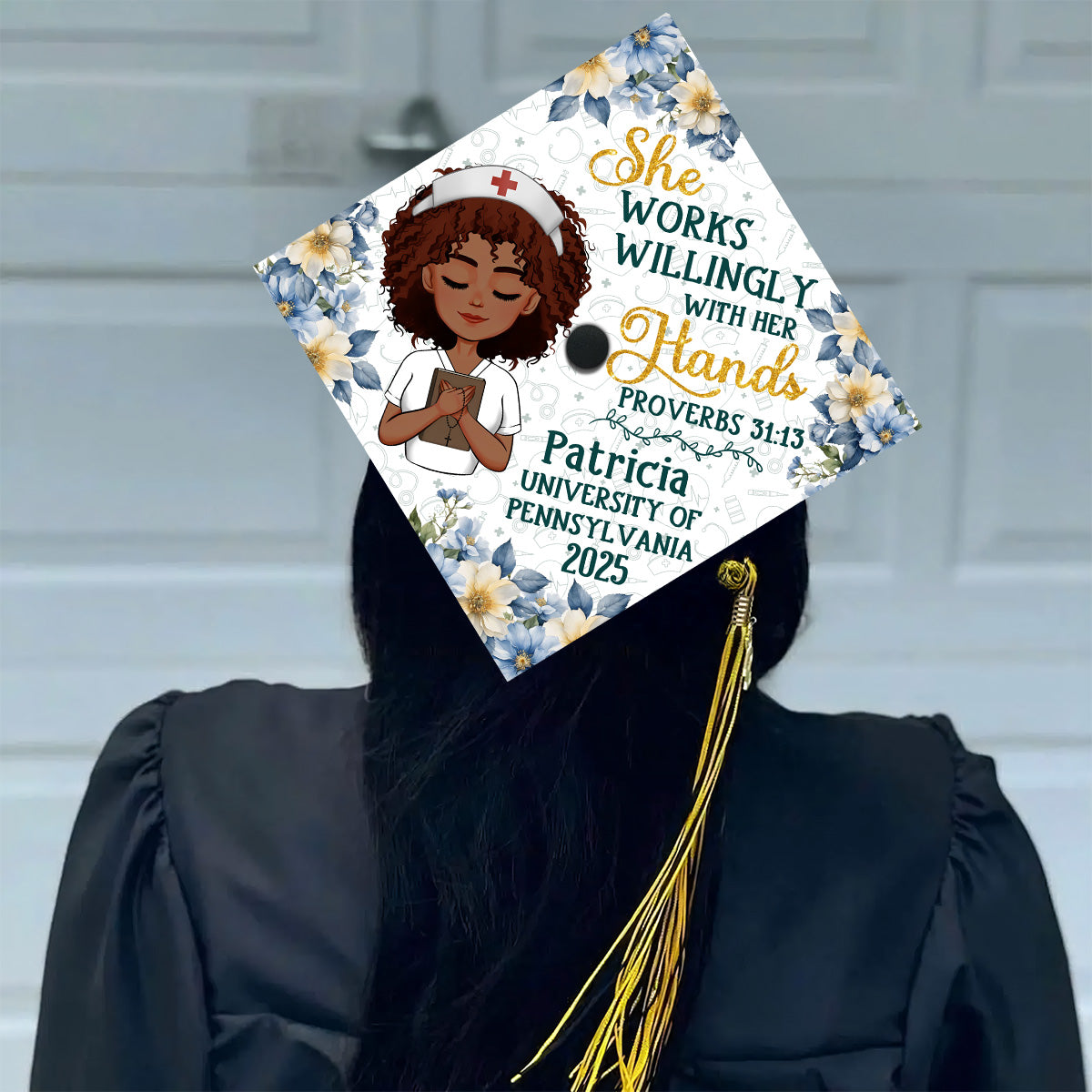 She Works Willingly With Her Hands - Personalized Graduation Cap Topper