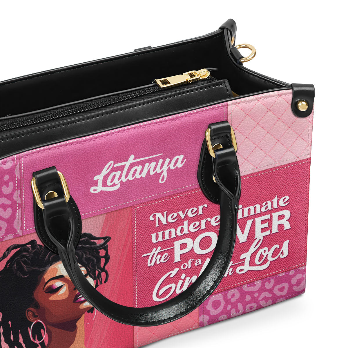 Power Of A Girl With Locs - Personalized Leather Hand Bag STB86
