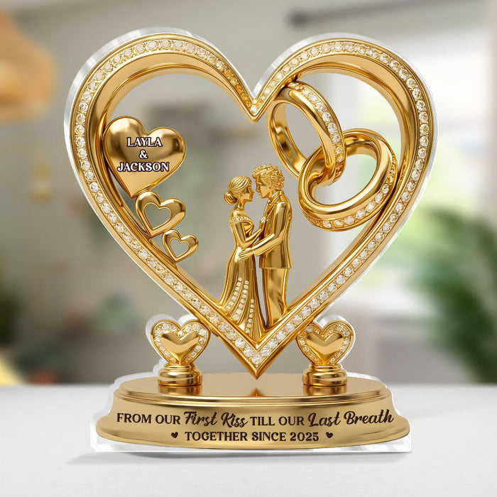 Woman smiling while holding her personalized plaque