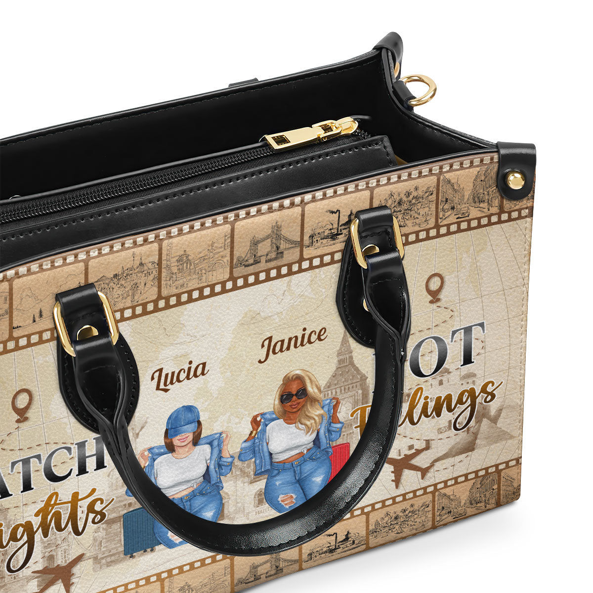 Catch Flights Not Feelings - Personalized Leather Hand Bag SBLHBHA38