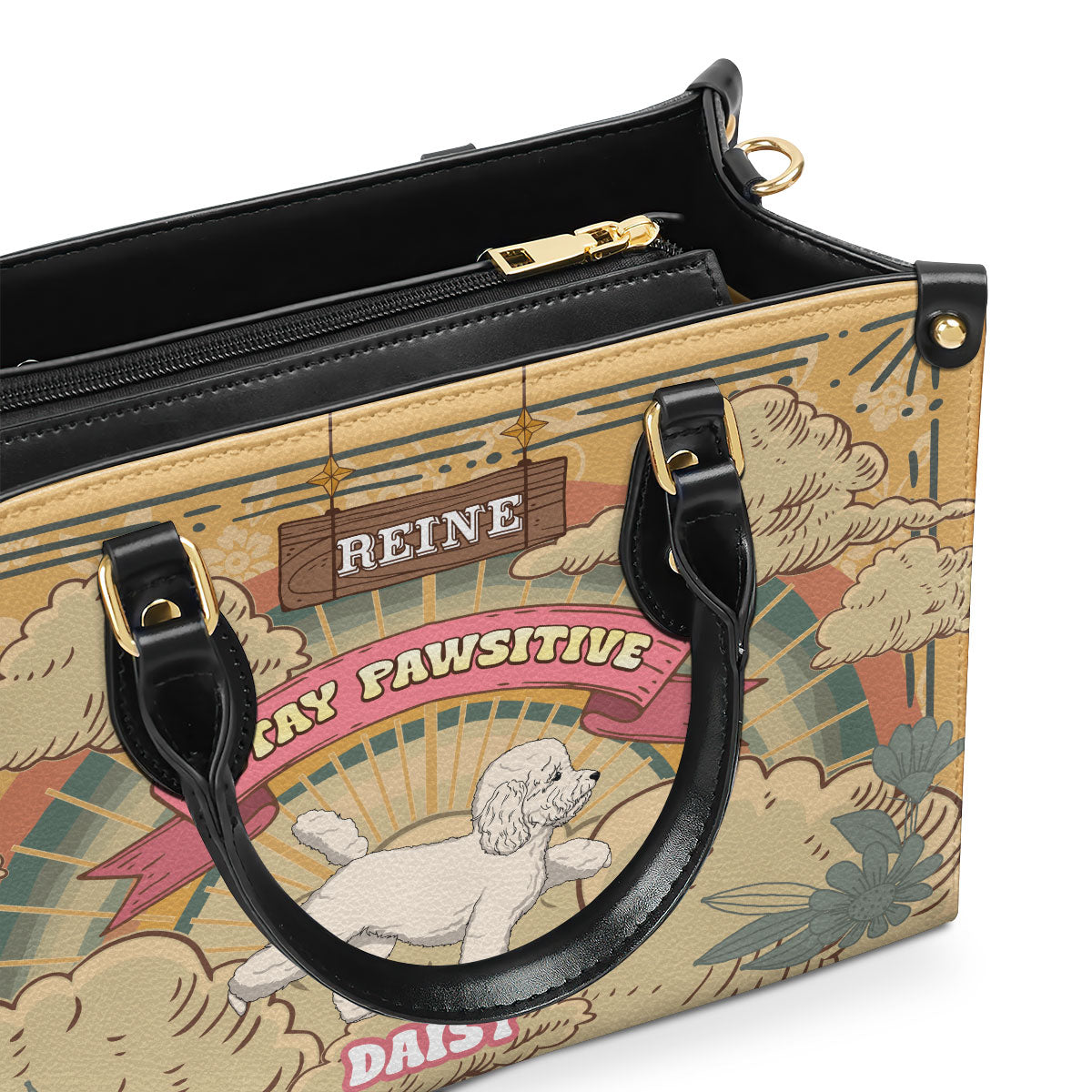 Stay Pawsitive - Personalized Leather Hand Bag SBLHBHA29