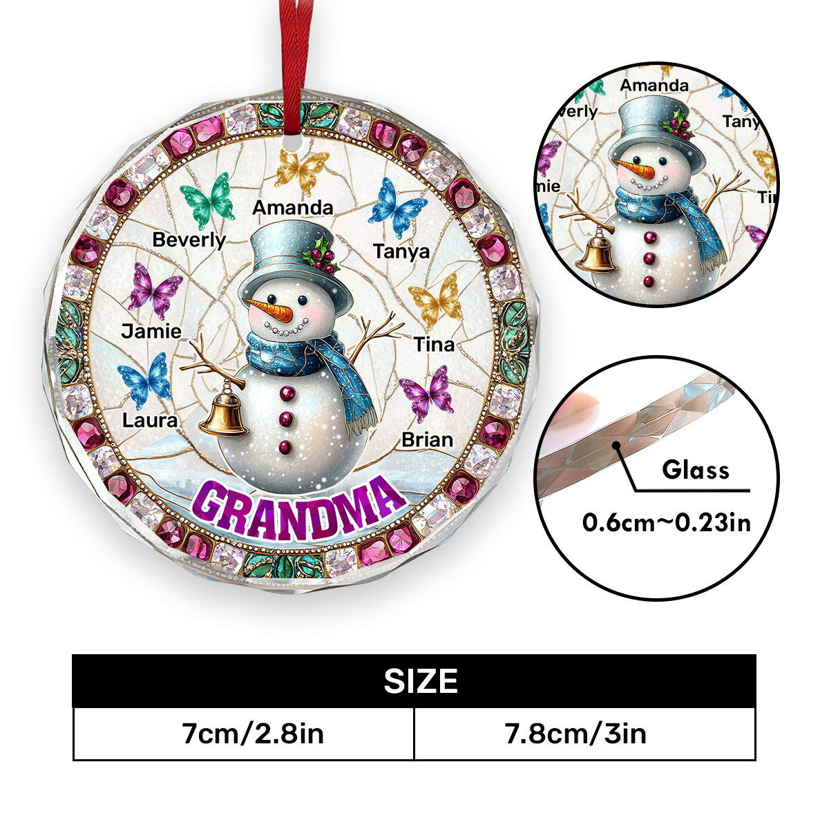 Grandma - Personalized Round Glass Ornament