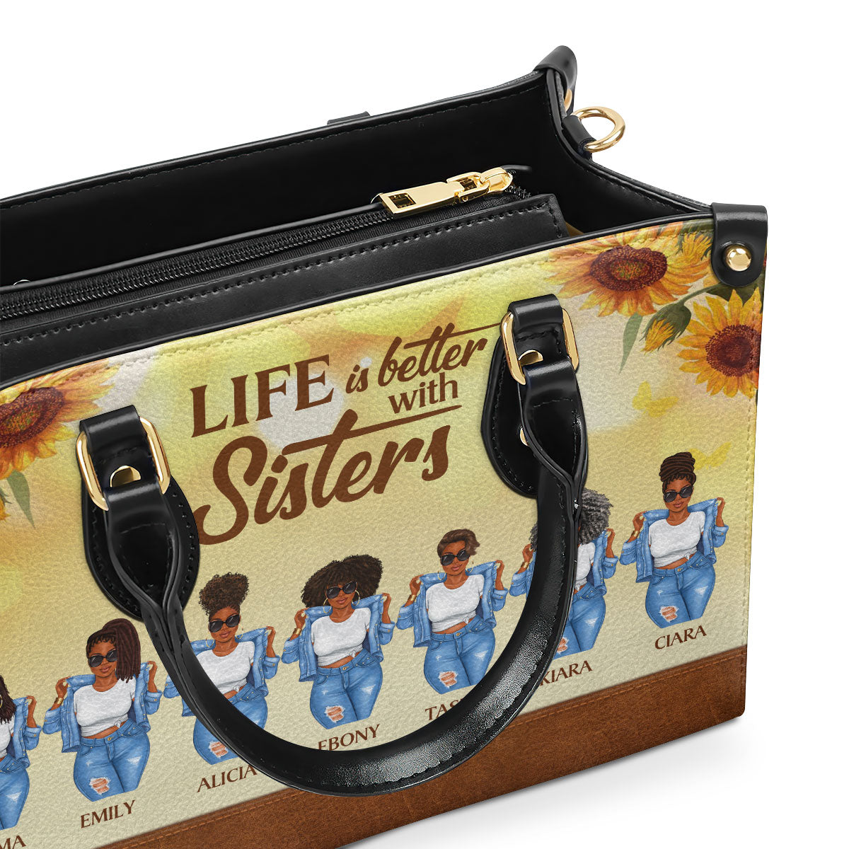 Life Is Better With Sisters - Personalized Leather Handbag STB01C