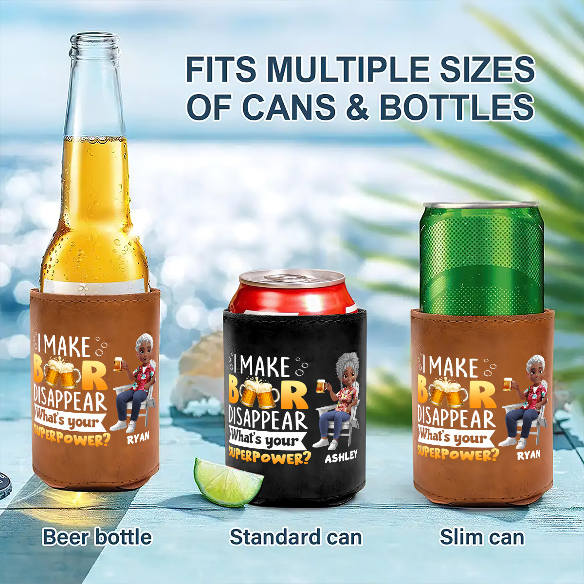 What Is Your Superpower - Personalized Leather Can Cooler