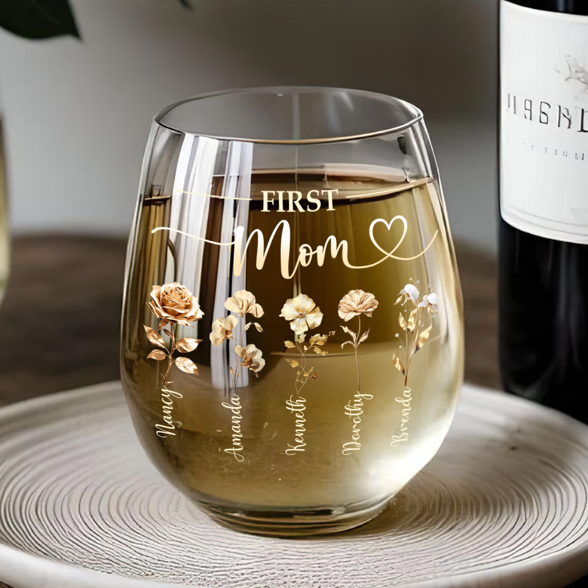 First Mom Now Grandma - Personalized Stemless Wine Glass