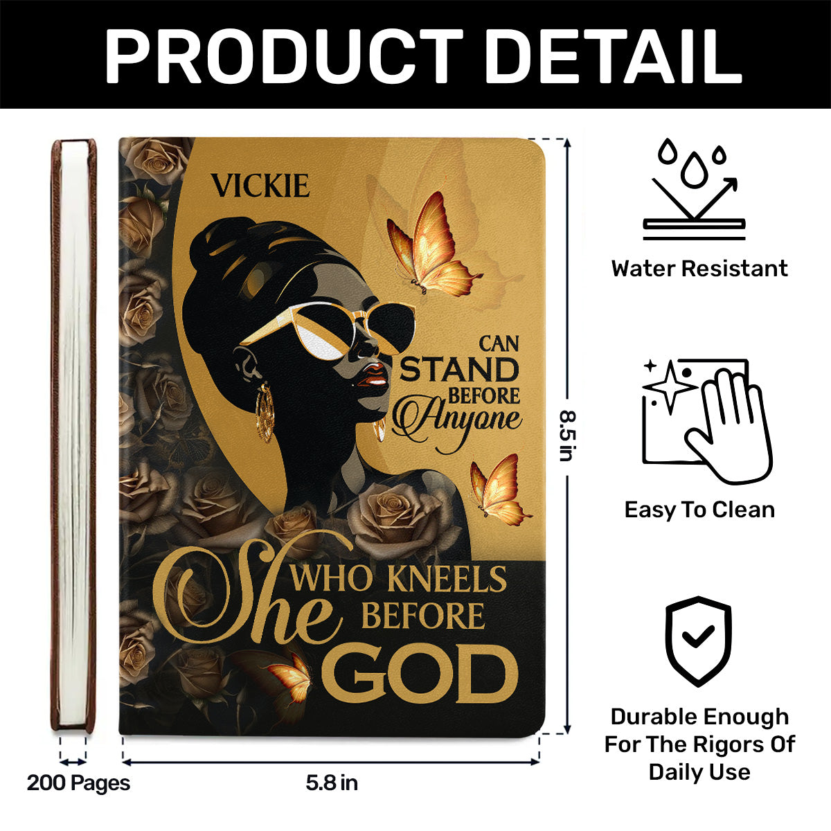 She Who Kneels Before God Can Stand Before Anyone - Personalized Leather Cover Notebook