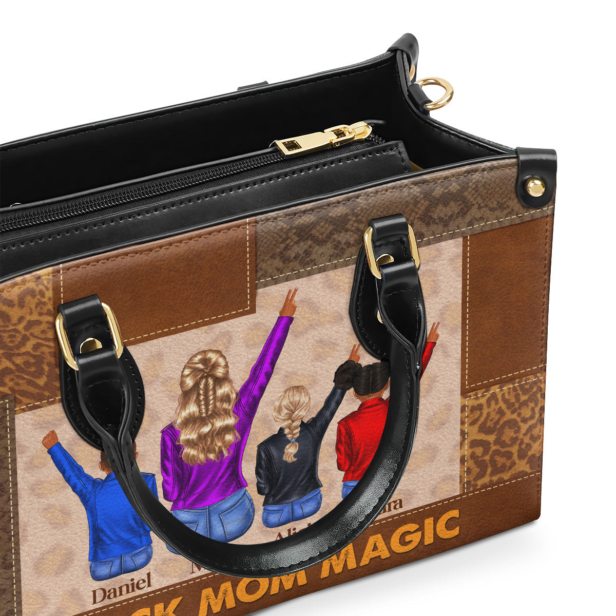 Black Mom Magic - Personalized Leather Handbag STB210