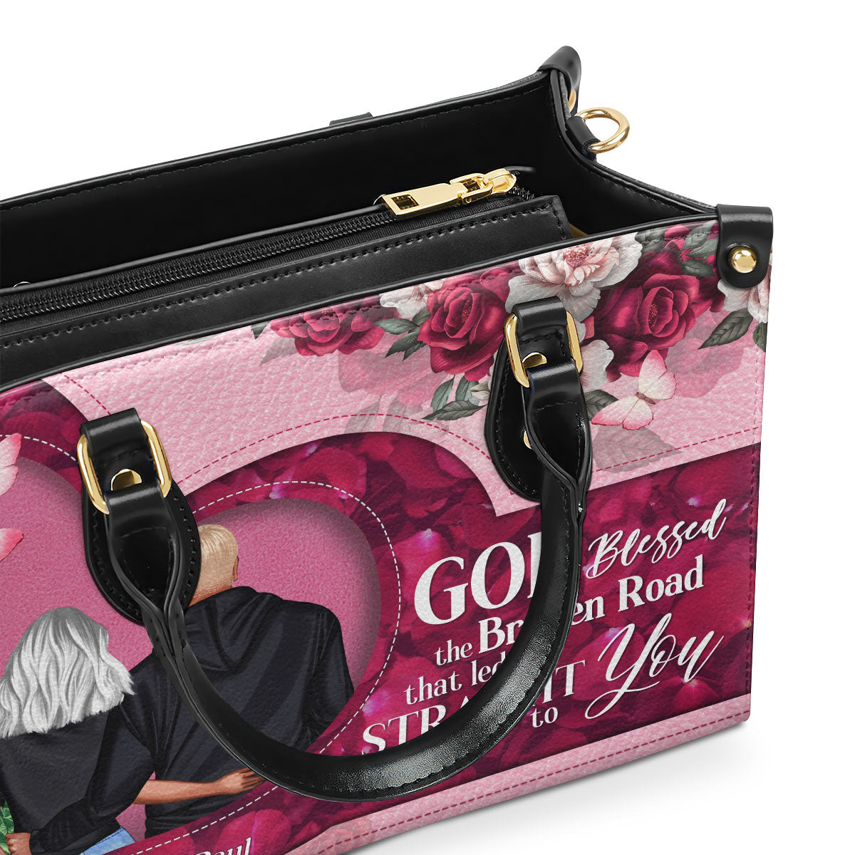 God Blessed The Broken Road That Led Me Straight To You - Personalized Leather Handbag SBLHBLPA1036L