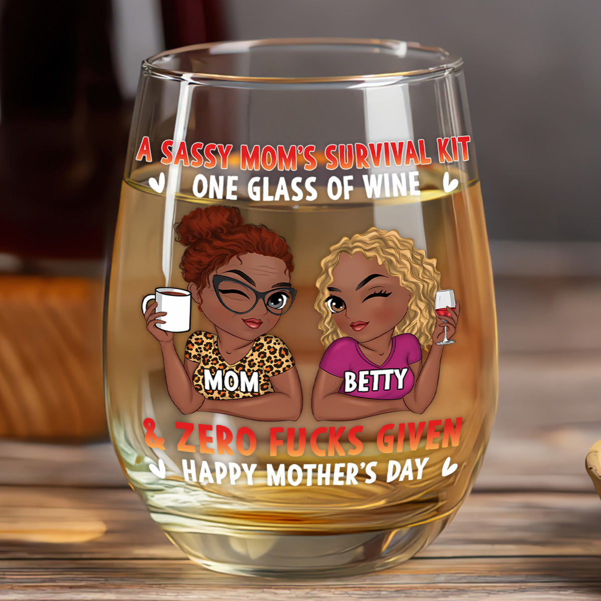 A Sassy Mom’s Survival Kit - Personalized Stemless Wine Glass