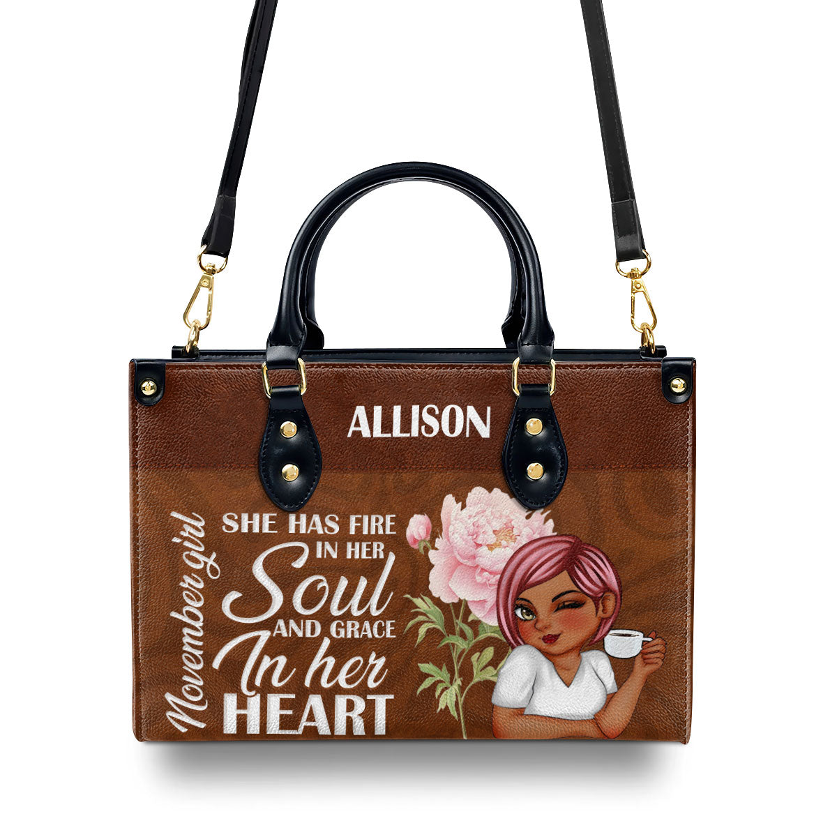 She Has Fire In Her Soul And Grace In Her Heart - Personalized Leather Handbag SBLHBLN1386M