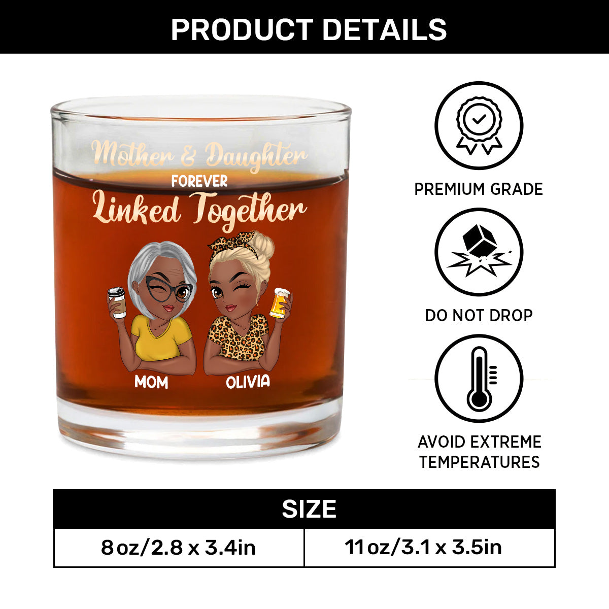 Forever Linked Together - Personalized Round Whiskey Glass