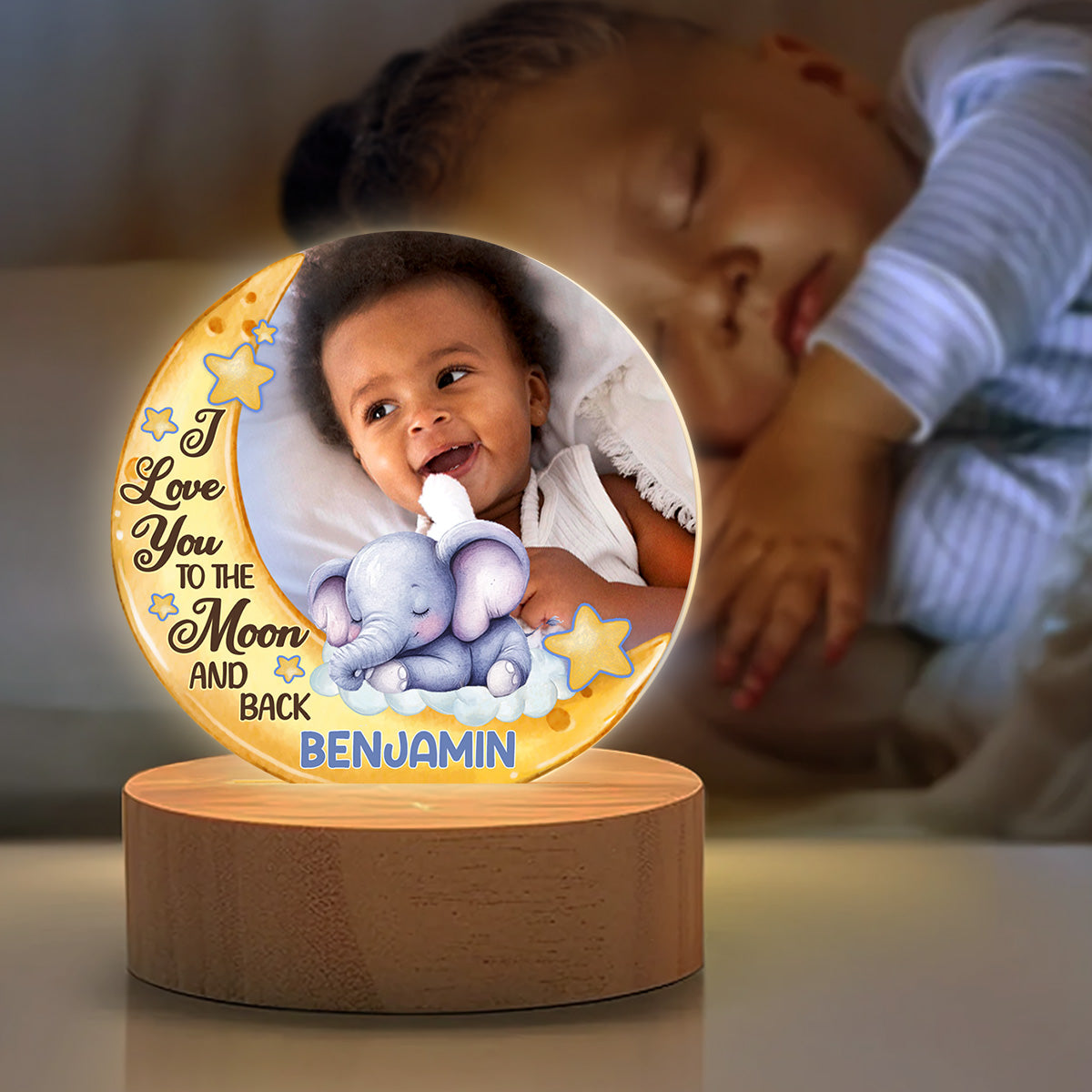 I Love You To The Moon And Back - Personalized Round Base LED Night Light