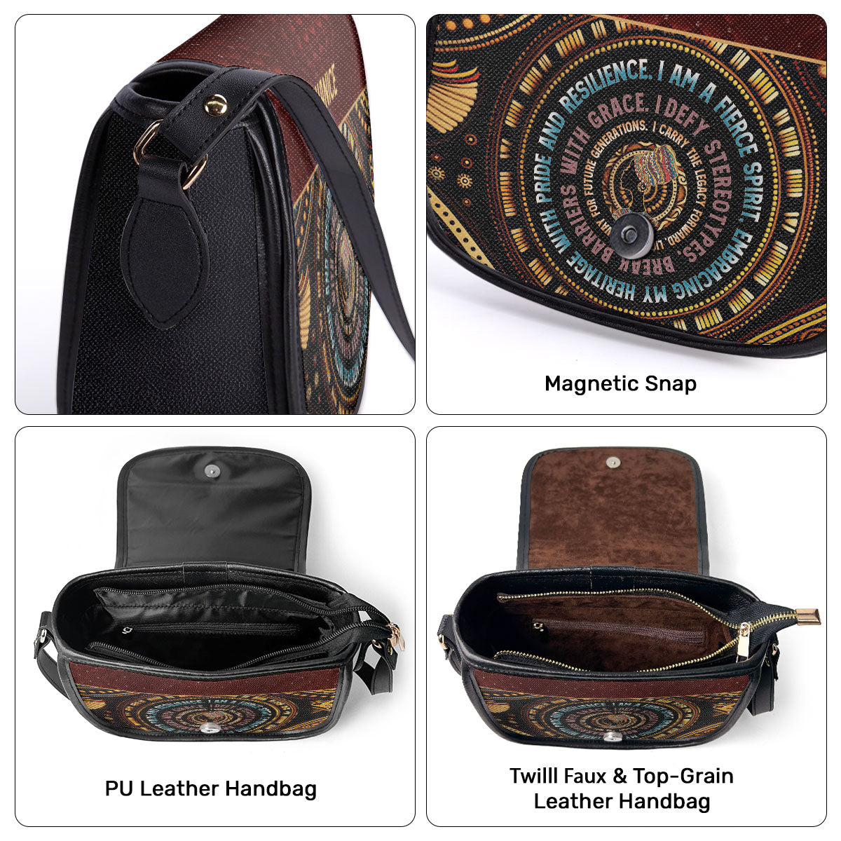 Mantra - I Am A Fierce Spirit- Personalized Leather Saddle Cross Body Bag MB03