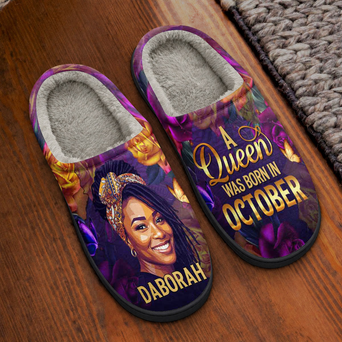 Custom Photo A Beautiful Queen - Personalized Flat Warm Slippers