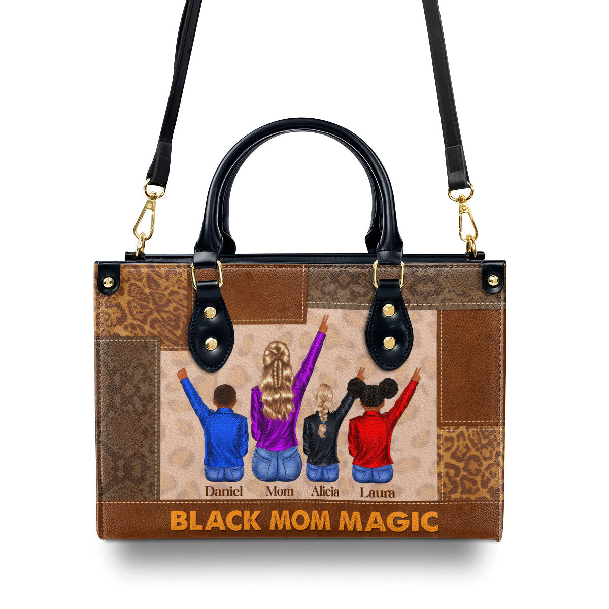 Black Mom Magic - Personalized Leather Handbag STB210