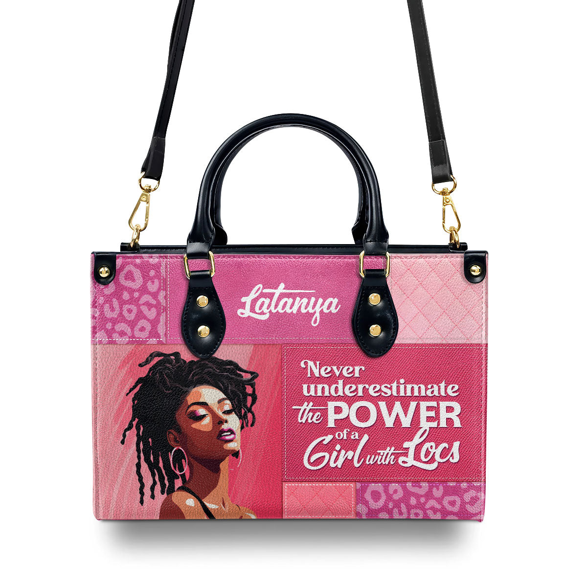 Power Of A Girl With Locs - Personalized Leather Hand Bag STB86