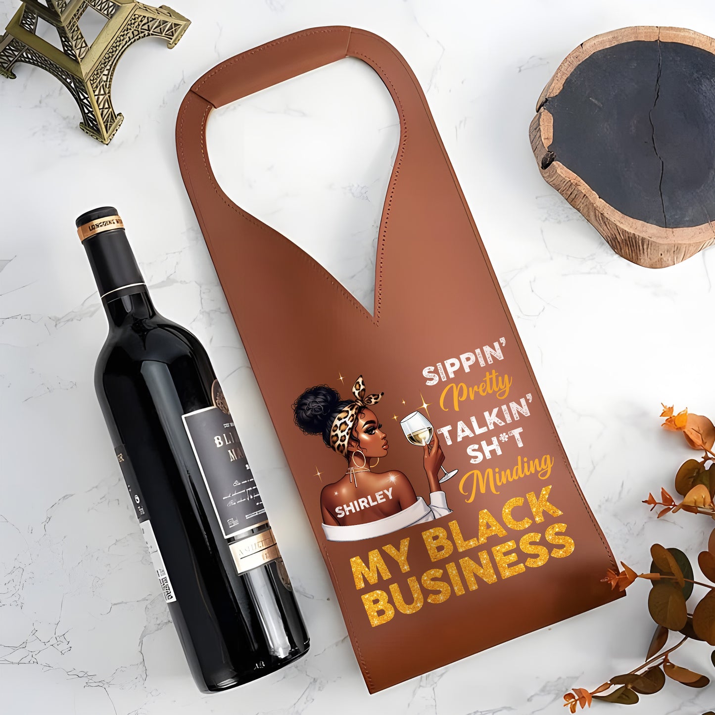 Minding My Black Business - Personalized Leather Wine Bag