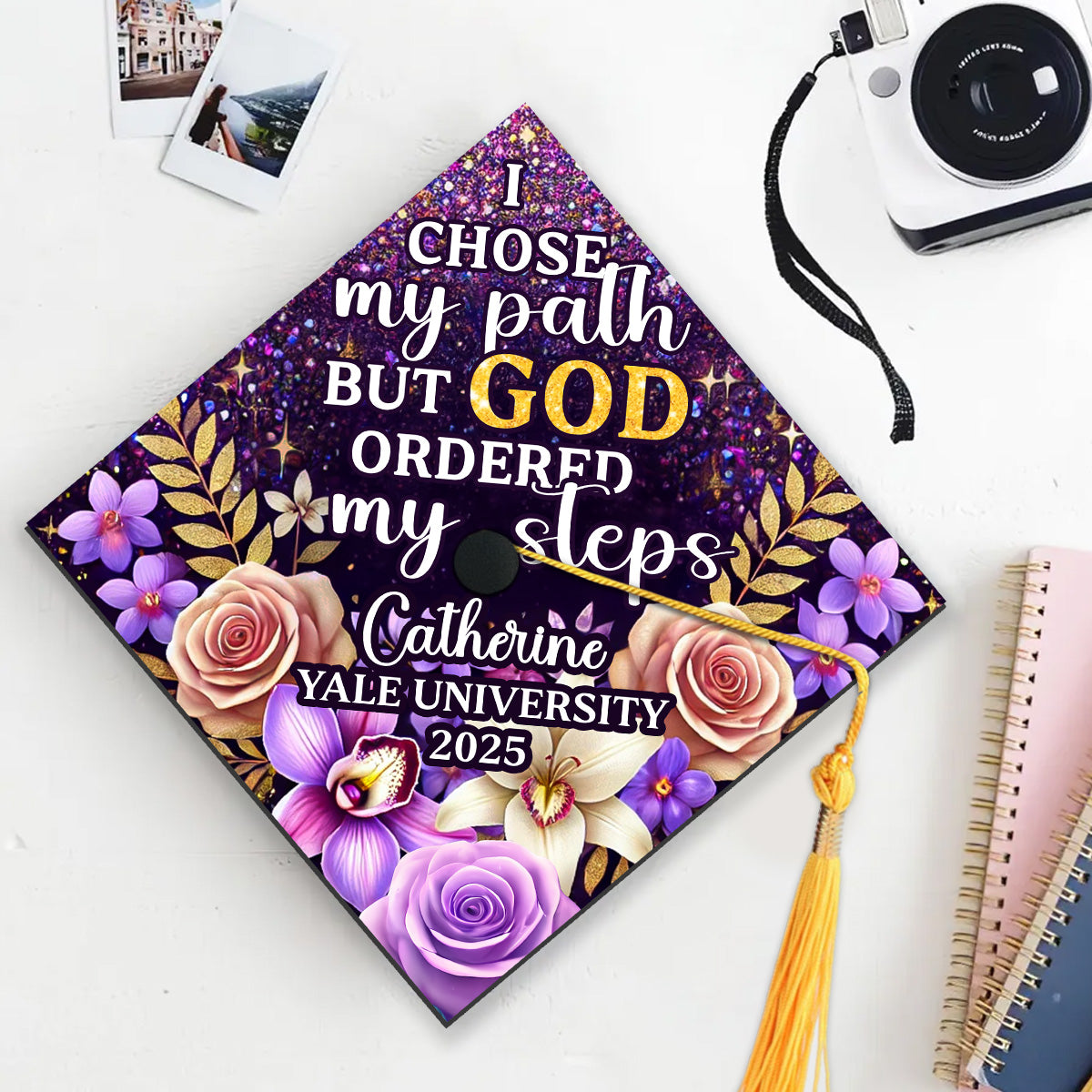I Chose My Path But God Ordered My Steps - Personalized Graduation Cap Topper