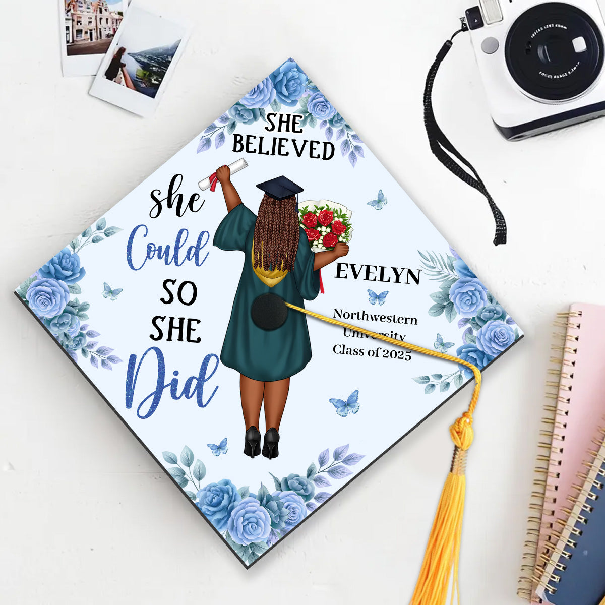 She Believed She Could So She Did - Personalized Graduation Cap Topper
