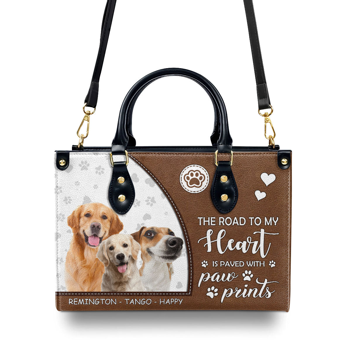The Road To My Heart Is Paved With Paw Prints - Personalized Leather Handbag SBLHBLL2038M