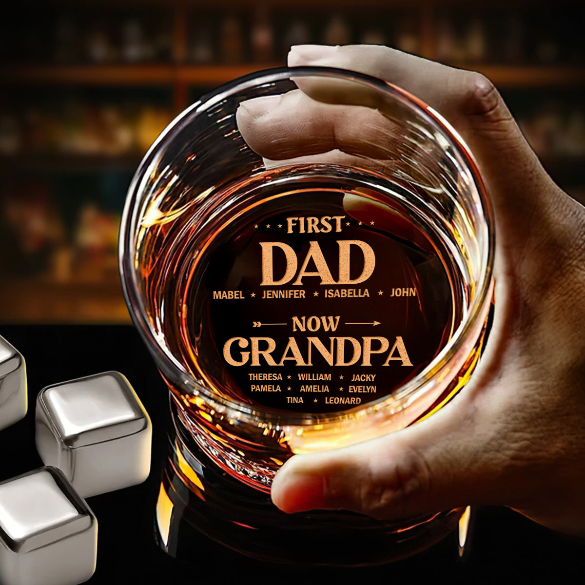 First Dad Now Papa - Personalized Engraved Whiskey Glass