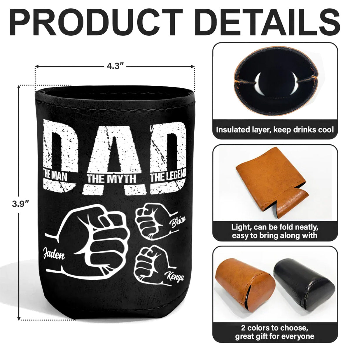 The Man The Myth The Legend - Personalized Leather Can Cooler