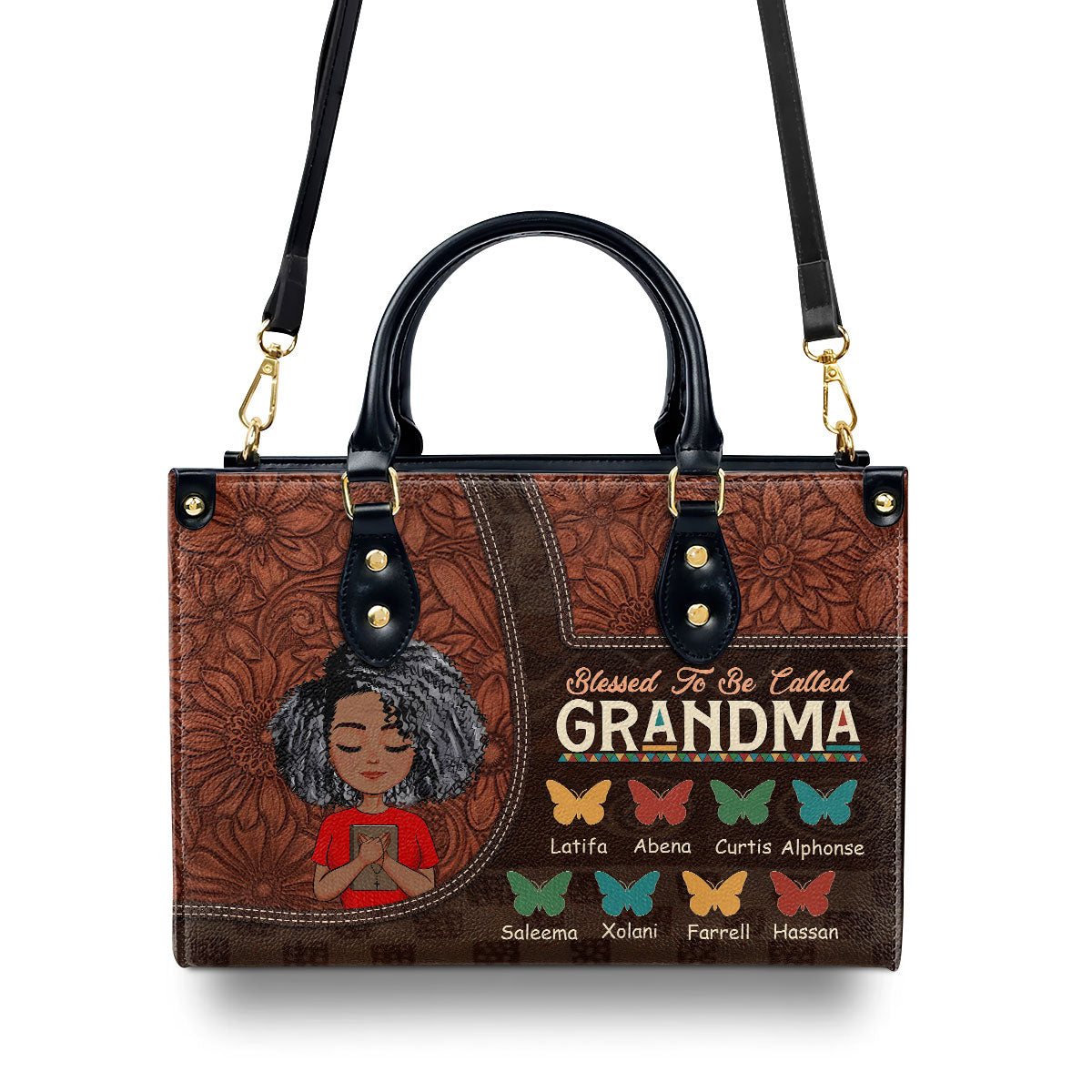 Blessed To Be Called Grandma/Mom - Personalized Leather Handbag SBLHBLM1400L