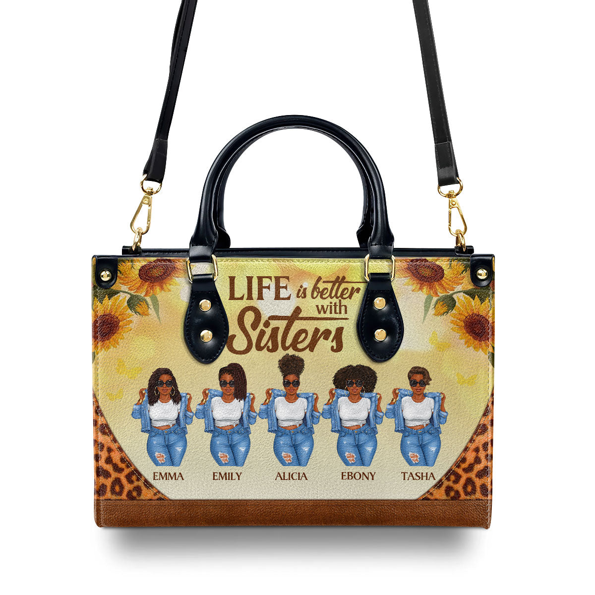 Life Is Better With Sisters - Personalized Leather Handbag STB01C