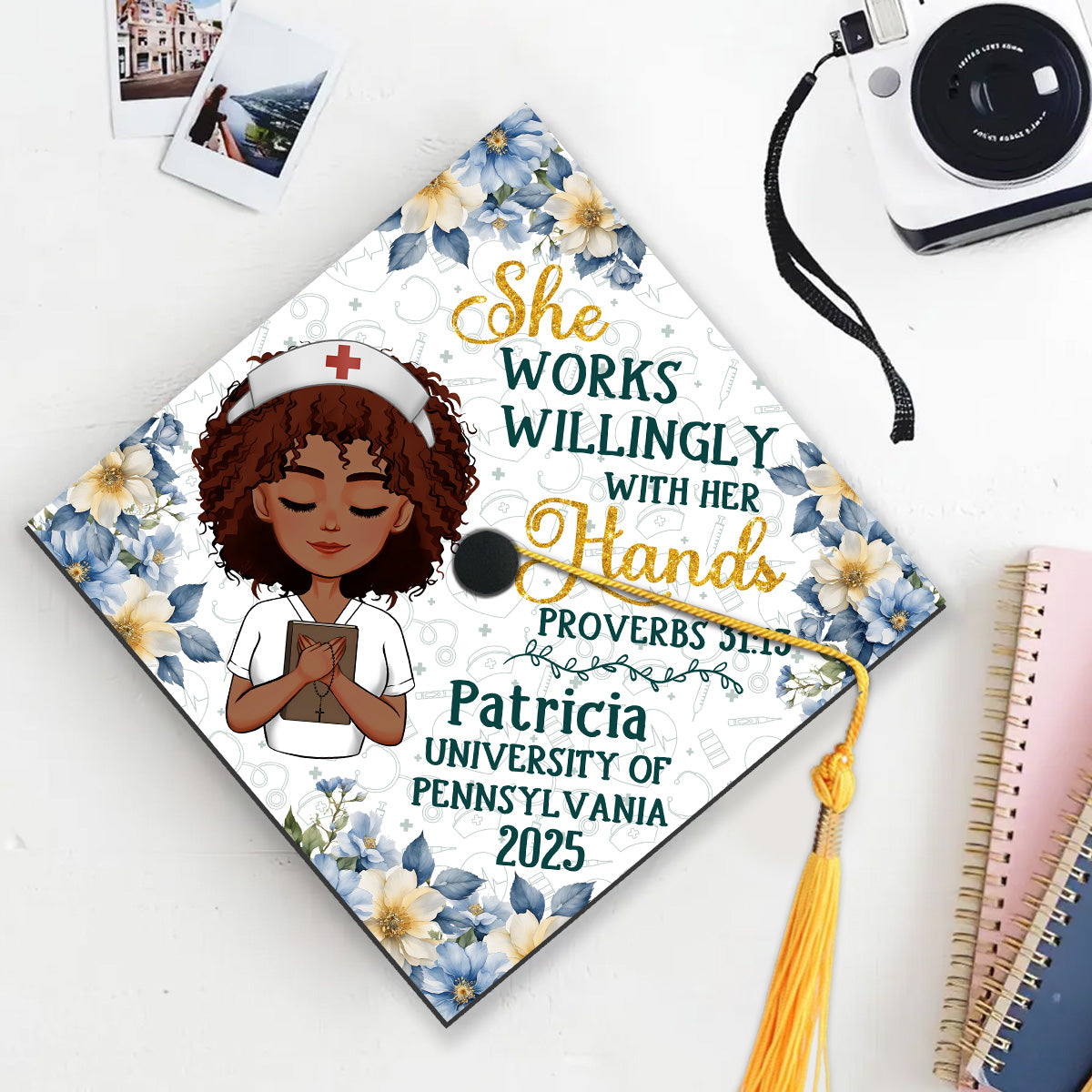 She Works Willingly With Her Hands - Personalized Graduation Cap Topper