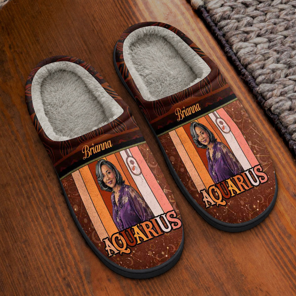 Custom Photo Horoscope - Personalized Flat Warm Slippers