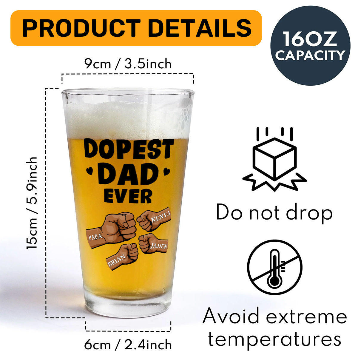 Dopest Dad Ever - Personalized Beer Glass