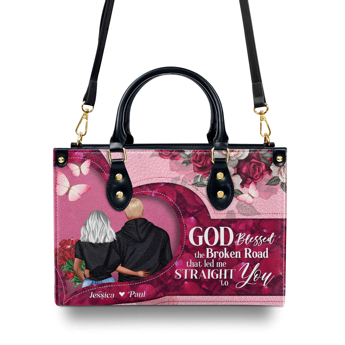 God Blessed The Broken Road That Led Me Straight To You - Personalized Leather Handbag SBLHBLPA1036L