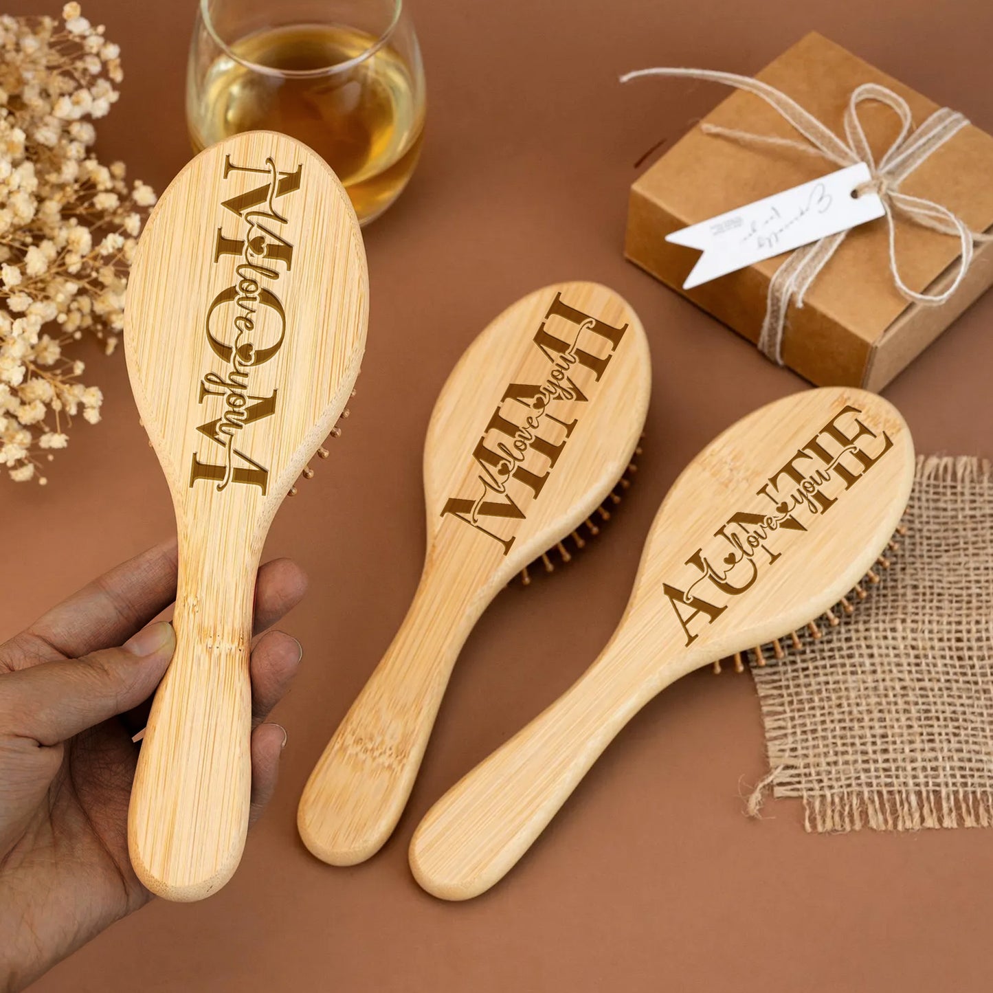 Mom, We Love You - Personalized Engraving Paddle Brush