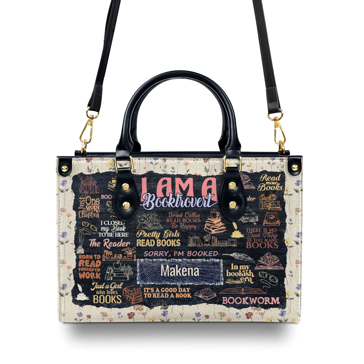 I Am A Booktrovert - Personalized Leather Handbag SBLHBLM965T