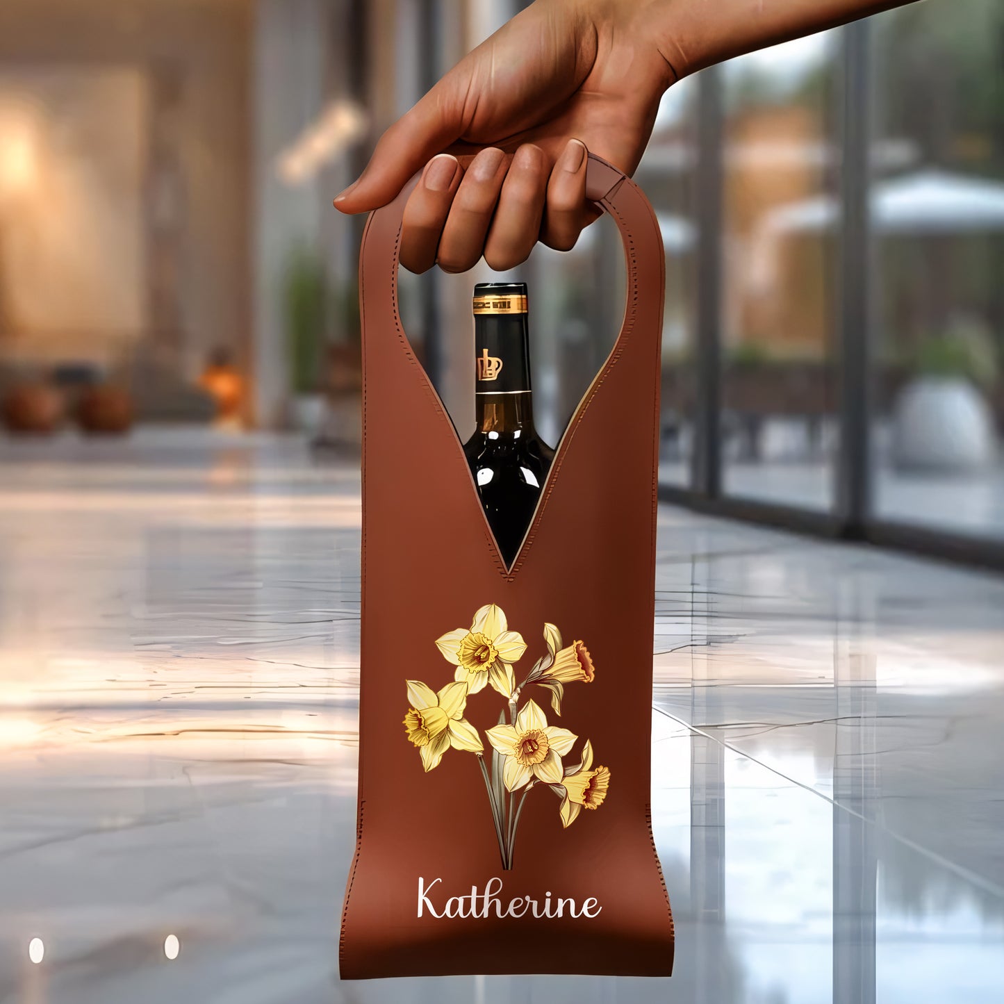 Birth Month Flower - Personalized Leather Wine Bag