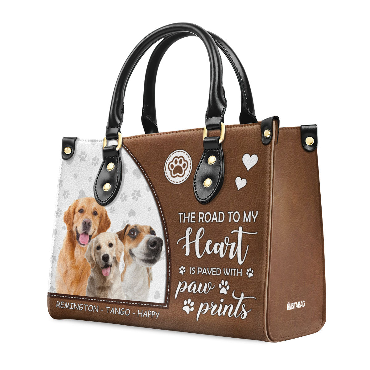 The Road To My Heart Is Paved With Paw Prints - Personalized Leather Handbag SBLHBLL2038M