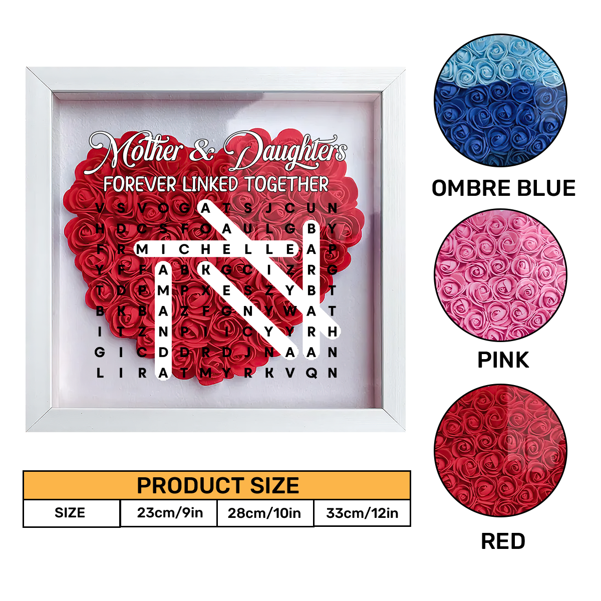Mother And Daughter Forever Linked Together - Personalized Heart Flower Shadow Box
