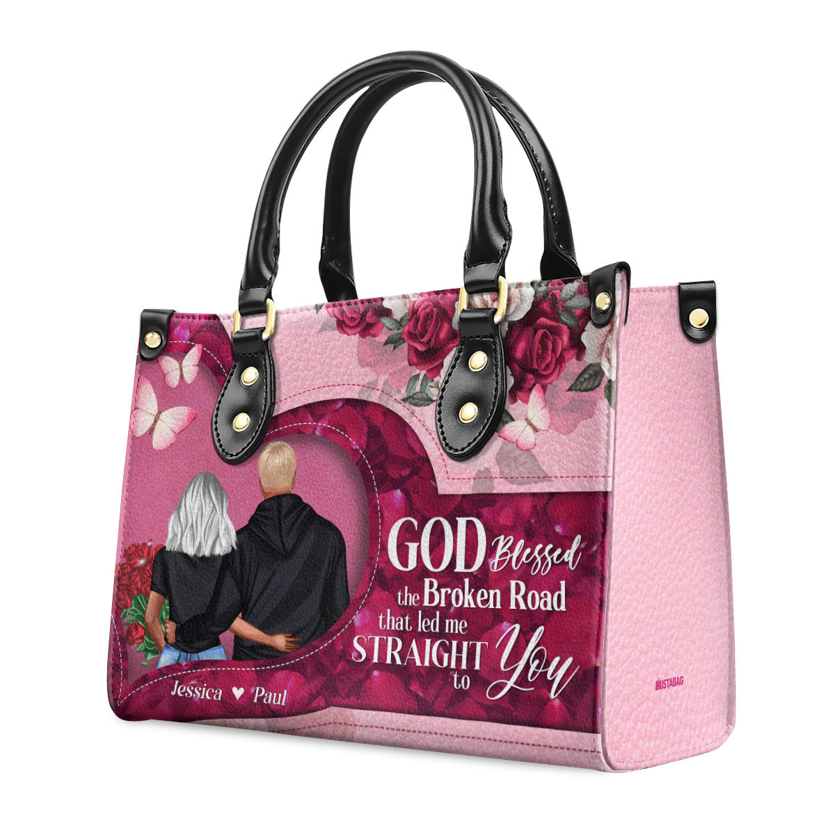 God Blessed The Broken Road That Led Me Straight To You - Personalized Leather Handbag SBLHBLPA1036L