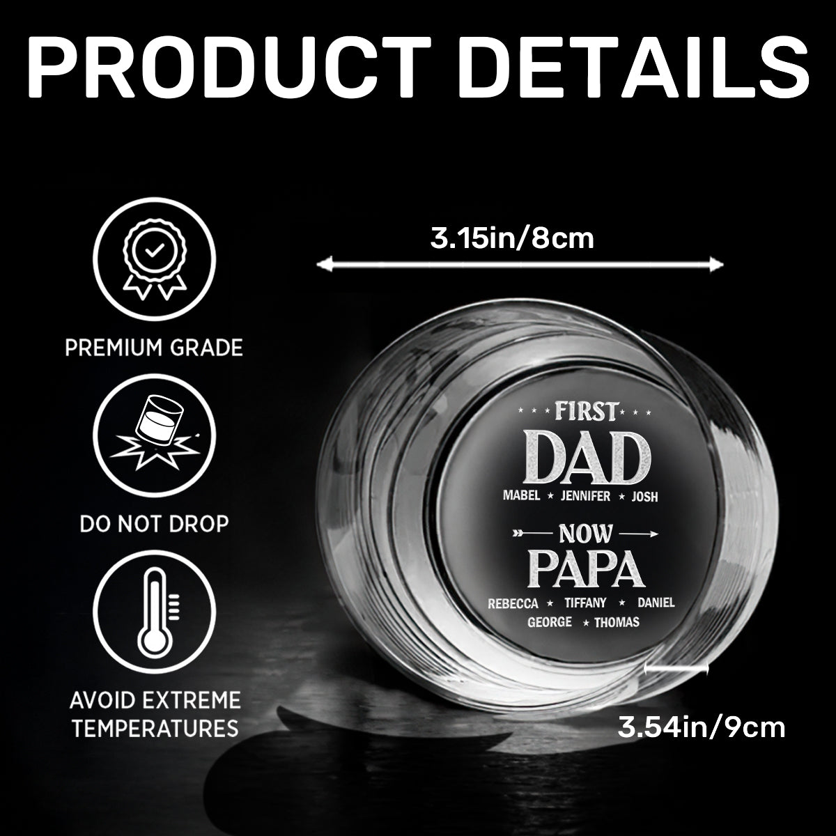First Dad Now Papa - Personalized Engraved Whiskey Glass
