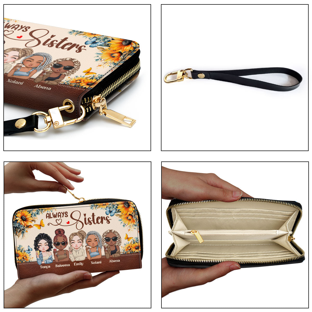 Sisters Forever - Personalized Leather Clutch Purse SBCPLM2207L