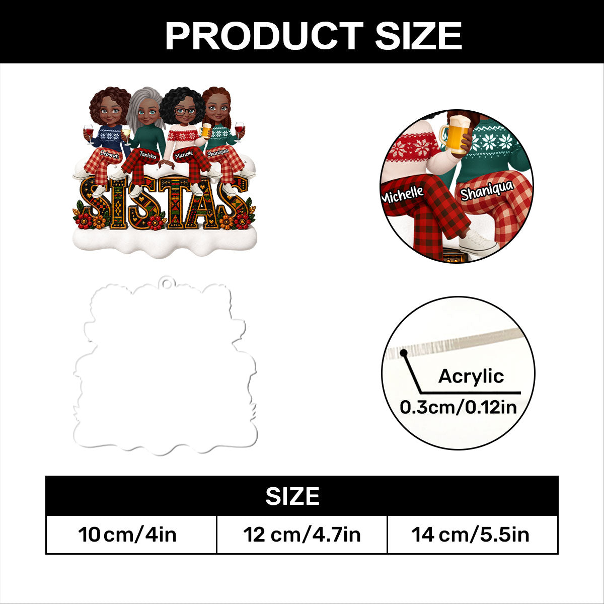 Custom Tribal Patterned Tribal Patterned Besties Sisters Sistas Forever - Personalized 1-Layer Acrylic Ornament