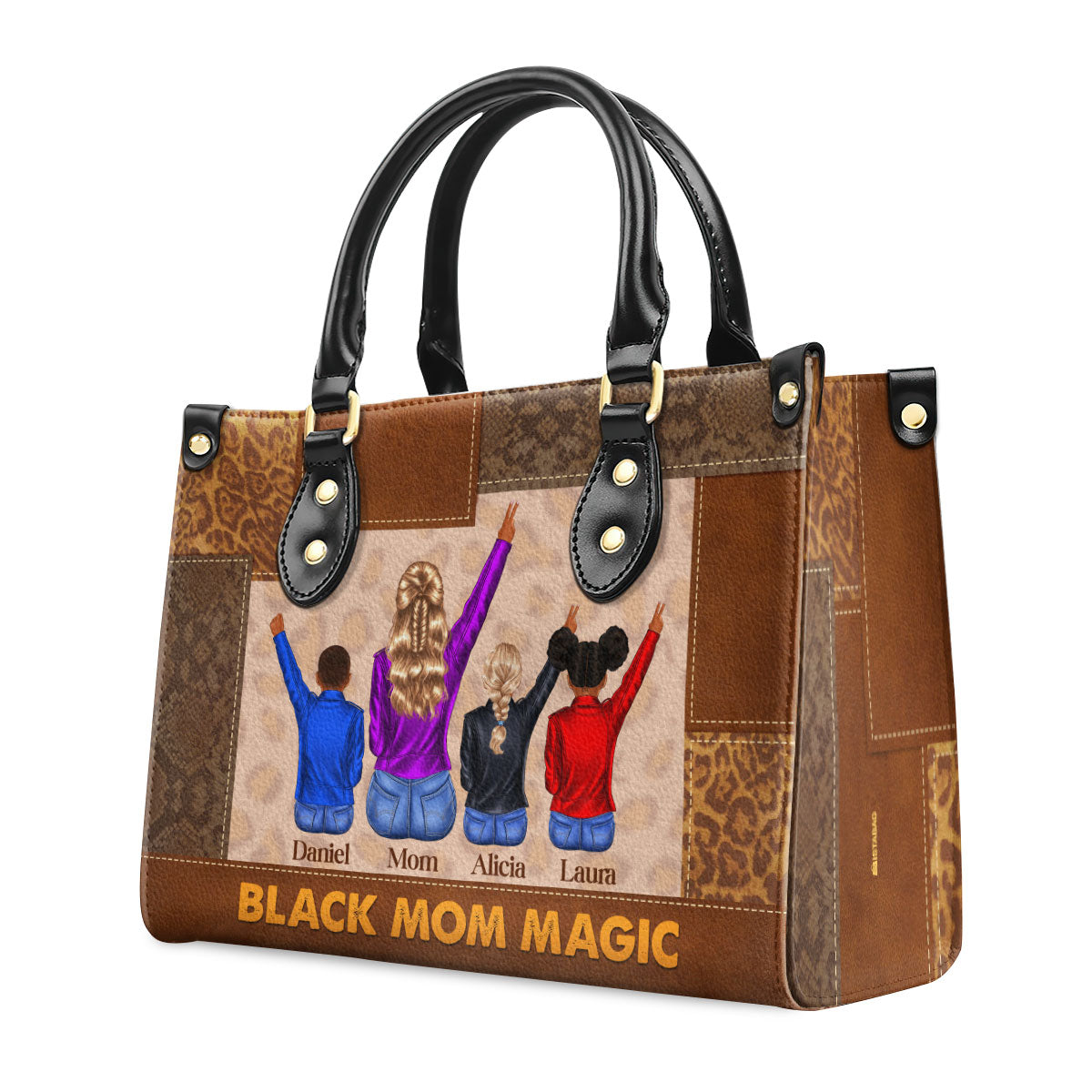 Black Mom Magic - Personalized Leather Handbag STB210